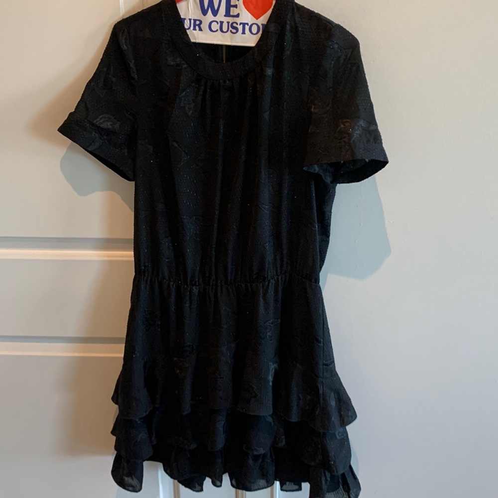 Anthropologie black short sleeve tiered dress
